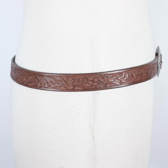 Ralph Lauren Collection Belt sz Large Concho brown thin tooled leather